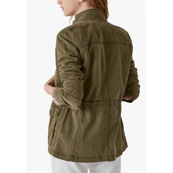 Lucky Brand Womens Full Zip Up Jacket Green Military Cargo Utility Boho Sz Small - Picture 3 of 9